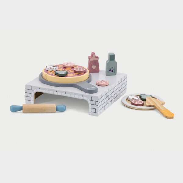 Pizza Set - Set da cucina in legno con forno, accessori e condimenti (19 pezzi)