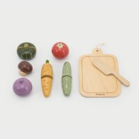 Set per tagliare le verdure - Giocattolo in legno con tagliere, coltello e verdure con chiusura in velcro (8 pezzi)