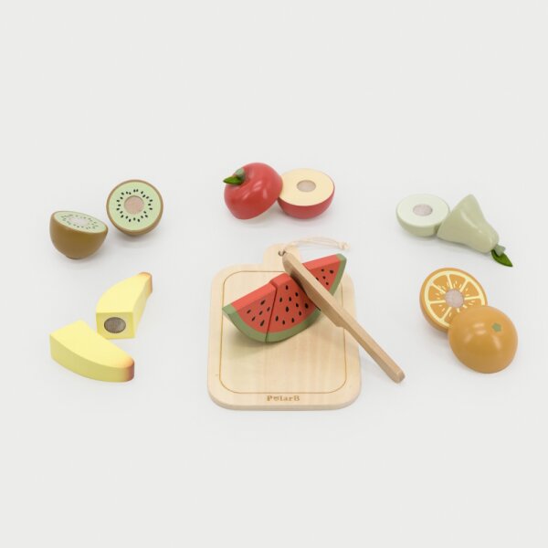 Fruit cutting set - wooden toy with cutting board, knife & fruits with Velcro fastener (8 pieces)