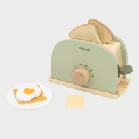 Set tostapane - Giocattolo in legno con suoni di clic, toast, piatto e accessori per la colazione (7 pezzi)