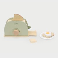 Set tostapane - Giocattolo in legno con suoni di clic, toast, piatto e accessori per la colazione (7 pezzi)