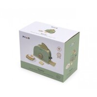 Set tostapane - Giocattolo in legno con suoni di clic, toast, piatto e accessori per la colazione (7 pezzi)