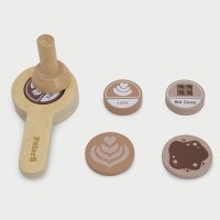 Coffee machine set - wooden toy with push buttons, capsules and accessories (10 pieces)