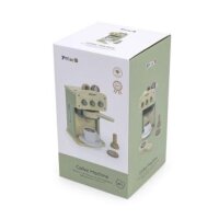 Coffee machine set - wooden toy with push buttons, capsules and accessories (10 pieces)