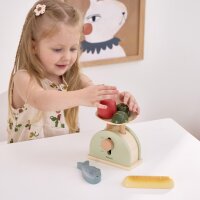 Balance &ndash; jouet en bois avec m&eacute;canisme &agrave; levier pour introduire le poids et les nombres