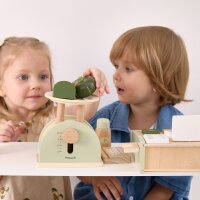 Balance &ndash; jouet en bois avec m&eacute;canisme &agrave; levier pour introduire le poids et les nombres