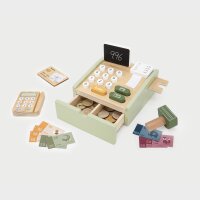 Store cash register - wooden toy with drawer, scanner, card reader, coins & banknotes (29 pieces)