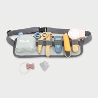 Coffret de salon de coiffure - Jouet en bois avec s&egrave;che-cheveux, peigne, ciseaux, rasoir et accessoires (11 pi&egrave;ces)