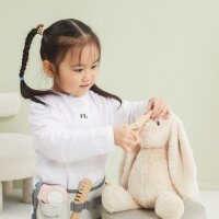 Coffret de salon de coiffure - Jouet en bois avec s&egrave;che-cheveux, peigne, ciseaux, rasoir et accessoires (11 pi&egrave;ces)