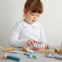 Set dentista - Giocattolo in legno con dentiera, specchio, trapano, spazzolino e accessori (22 pezzi)
