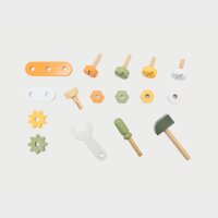 Tool set - wooden toy with hammer, tools, bolts & gears (17 pieces)