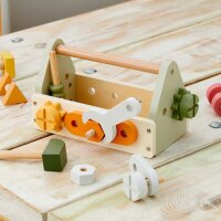 Tool set - wooden toy with hammer, tools, bolts & gears (17 pieces)