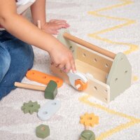 Tool set - wooden toy with hammer, tools, bolts & gears (17 pieces)