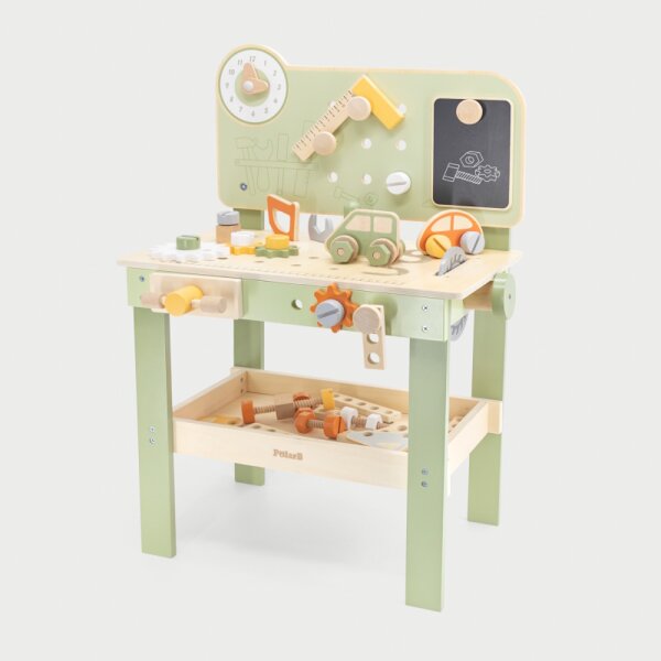 &Eacute;tabli &ndash; jouet en bois avec scies, cl&eacute;s, tournevis, etc. (64 pi&egrave;ces)
