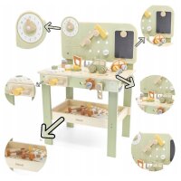 &Eacute;tabli &ndash; jouet en bois avec scies, cl&eacute;s, tournevis, etc. (64 pi&egrave;ces)