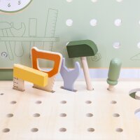 &Eacute;tabli &ndash; jouet en bois avec scies, cl&eacute;s, tournevis, etc. (64 pi&egrave;ces)