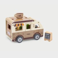 Coffee Mobile - Giocattolo in legno con barista, dolci, macchina per il caff&egrave;, piante e accessori (11 pezzi)