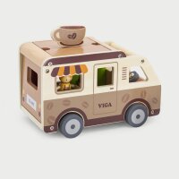 Coffee Mobile - Giocattolo in legno con barista, dolci, macchina per il caff&egrave;, piante e accessori (11 pezzi)