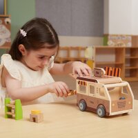 Coffee Mobile - Giocattolo in legno con barista, dolci, macchina per il caff&egrave;, piante e accessori (11 pezzi)