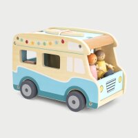 Camper - Giocattoli in legno con motivi da spiaggia, bambole, sedia da spiaggia, tavola da surf e accessori (11 pezzi)