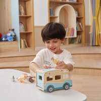 Camper - Giocattoli in legno con motivi da spiaggia, bambole, sedia da spiaggia, tavola da surf e accessori (11 pezzi)