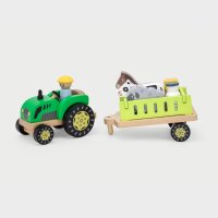 Farm tractor - wooden toy with tractor, trailer, farmers, animals & removable fences (11 pieces)