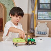 Farm tractor - wooden toy with tractor, trailer, farmers, animals & removable fences (11 pieces)