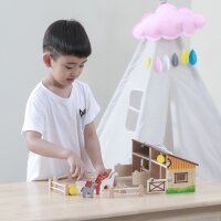 Set da gioco stabile - Giocattolo pieghevole in legno con cavalli, recinti, balle di fieno e accessori (14 pezzi)