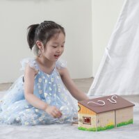 Set da gioco stabile - Giocattolo pieghevole in legno con cavalli, recinti, balle di fieno e accessori (14 pezzi)