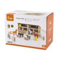 Set da gioco stabile - Giocattolo pieghevole in legno con cavalli, recinti, balle di fieno e accessori (14 pezzi)