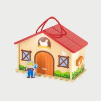 Farm play set - foldable wooden toy with animals, tractor, farmer & accessories (13 pieces)