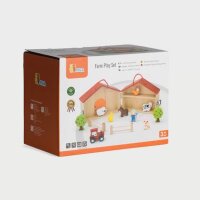 Farm play set - foldable wooden toy with animals, tractor, farmer & accessories (13 pieces)