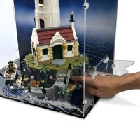 Display in acrilico per LEGO&reg; 21335 Faro motorizzato (con motivo di sfondo e base nera)