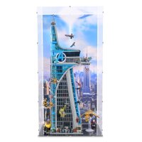Display in acrilico per LEGO&reg; Torre degli Avengers (con motivo di sfondo e base nera)