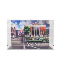 Pr&eacute;sentoir en acrylique pour LEGO&reg; 10300 La machine &agrave; remonter le temps de Retour vers le futur (avec image darri&egrave;re-plan Building Clock 2015)
