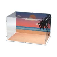 Acrylic display L for LEGO&reg; 10279 Volkswagen T2 Camper (With background image - beach at night)