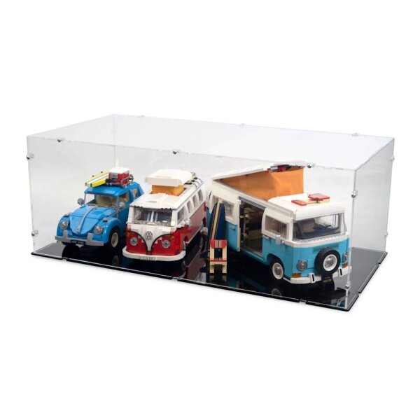 Pr&eacute;sentoir acrylique XXL pour LEGO&reg; 10220/10279/10252 Volkswagen T1/T2 & Beetle (avec base noire)