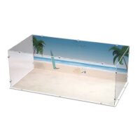 Acrylic display XXL for LEGO&reg; 10220/10279/10252 Volkswagen T1/T2 & Beetle (With background image - beach during the day)