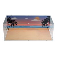 Pr&eacute;sentoir acrylique XXL pour LEGO&reg; 10220/10279/10252 Volkswagen T1/T2 & Beetle (avec image darri&egrave;re-plan - Plage la nuit)