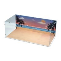 Pr&eacute;sentoir acrylique XXL pour LEGO&reg; 10220/10279/10252 Volkswagen T1/T2 & Beetle (avec image darri&egrave;re-plan - Plage la nuit)