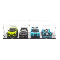Pr&eacute;sentoir acrylique XL pour 4 mod&egrave;les LEGO&reg; Speed Champions c&ocirc;te &agrave; c&ocirc;te (avec socle noir)