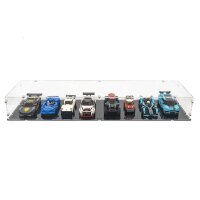 Pr&eacute;sentoir acrylique XL pour 8 mod&egrave;les LEGO&reg; Speed Champions c&ocirc;te &agrave; c&ocirc;te (avec socle noir)