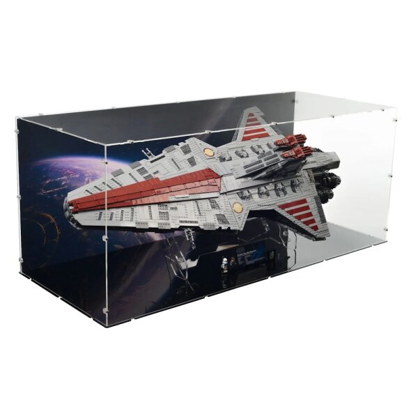 Pr&eacute;sentoir et support en acrylique plat pour LEGO&reg; 75367 SW Venator Class Republican Attack Cruiser (avec image darri&egrave;re-plan)