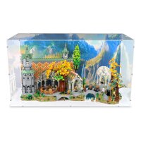 Acryl-Display f&uuml;r LEGO&reg; 10316 Der Herr der Ringe: Bruchtagl (Mit Hintergrundbild & weissem Boden)
