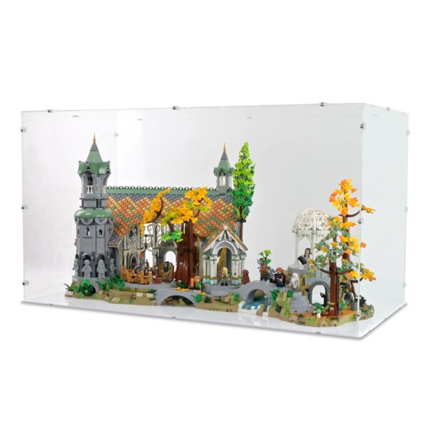 Pr&eacute;sentoir en acrylique pour LEGO&reg; 10316 Le Seigneur des anneaux : Fondcombe (avec fond blanc)