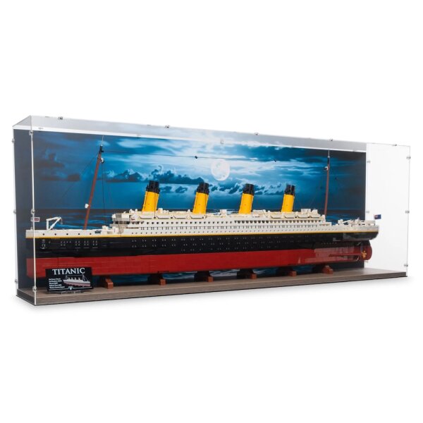 Acryl-Display f&uuml;r LEGO&reg; 10294 Titanic (Mit Hintergrundbild & Holzoptik Boden)