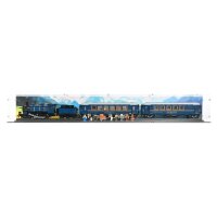 Pr&eacute;sentoir en acrylique pour LEGO&reg; 21344 LOrient Express (avec image darri&egrave;re-plan et base noire)