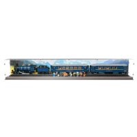 Pr&eacute;sentoir en acrylique pour LEGO&reg; 21344 LOrient Express (avec image darri&egrave;re-plan et sol effet bois)