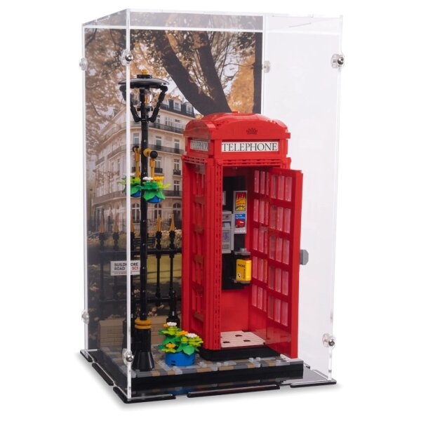 Acrylic display for LEGO&reg; 21347 Red London Telephone Box (With background image)