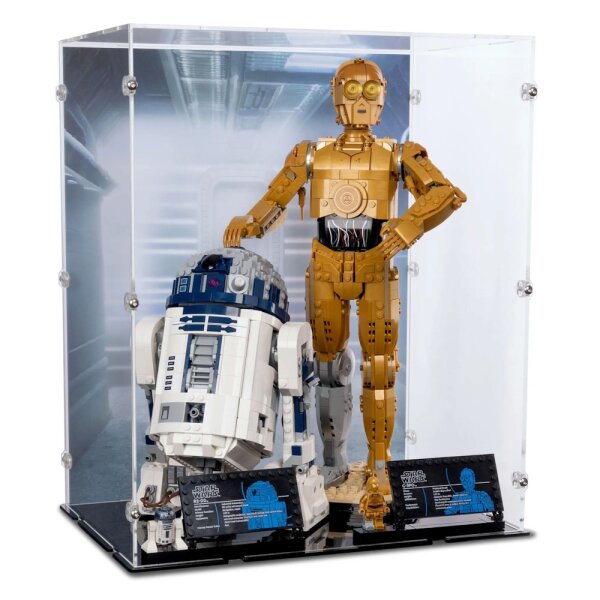 Acryl-Display f&uuml;r LEGO&reg; 75398/75379  Star Wars C-3PO & R2-D2 (Mit Hintergrundbild einer Rebel-Base)